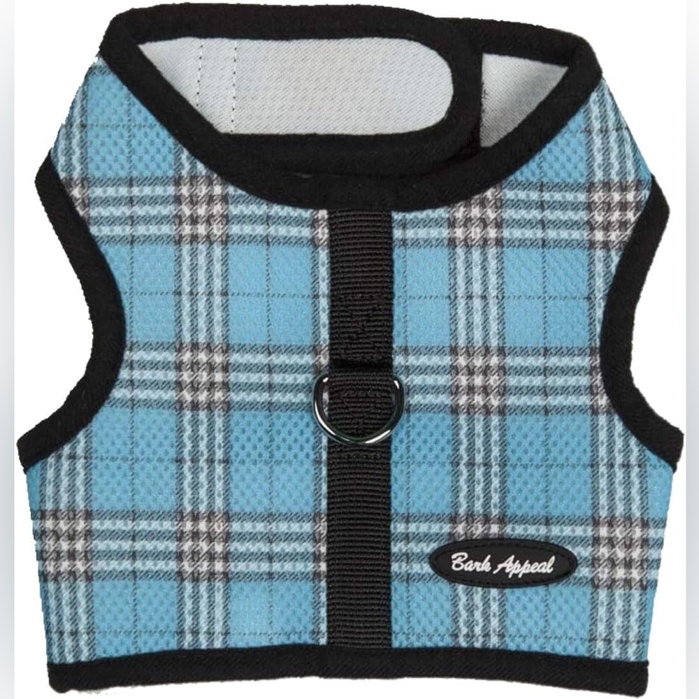 Bark Appeal Blue Plaid Mesh Wrap N Go Harness in Size Large